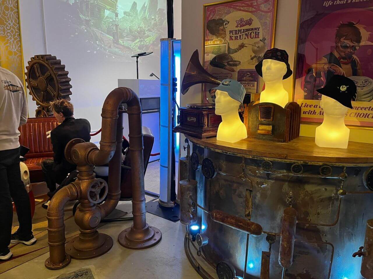 Xbox - The Outer World 2 - Experience Game Release - 3 Scenic prop cluster featuring industrial pipework and themed display units built for The Outer Worlds 2 experiential pop-up installation.